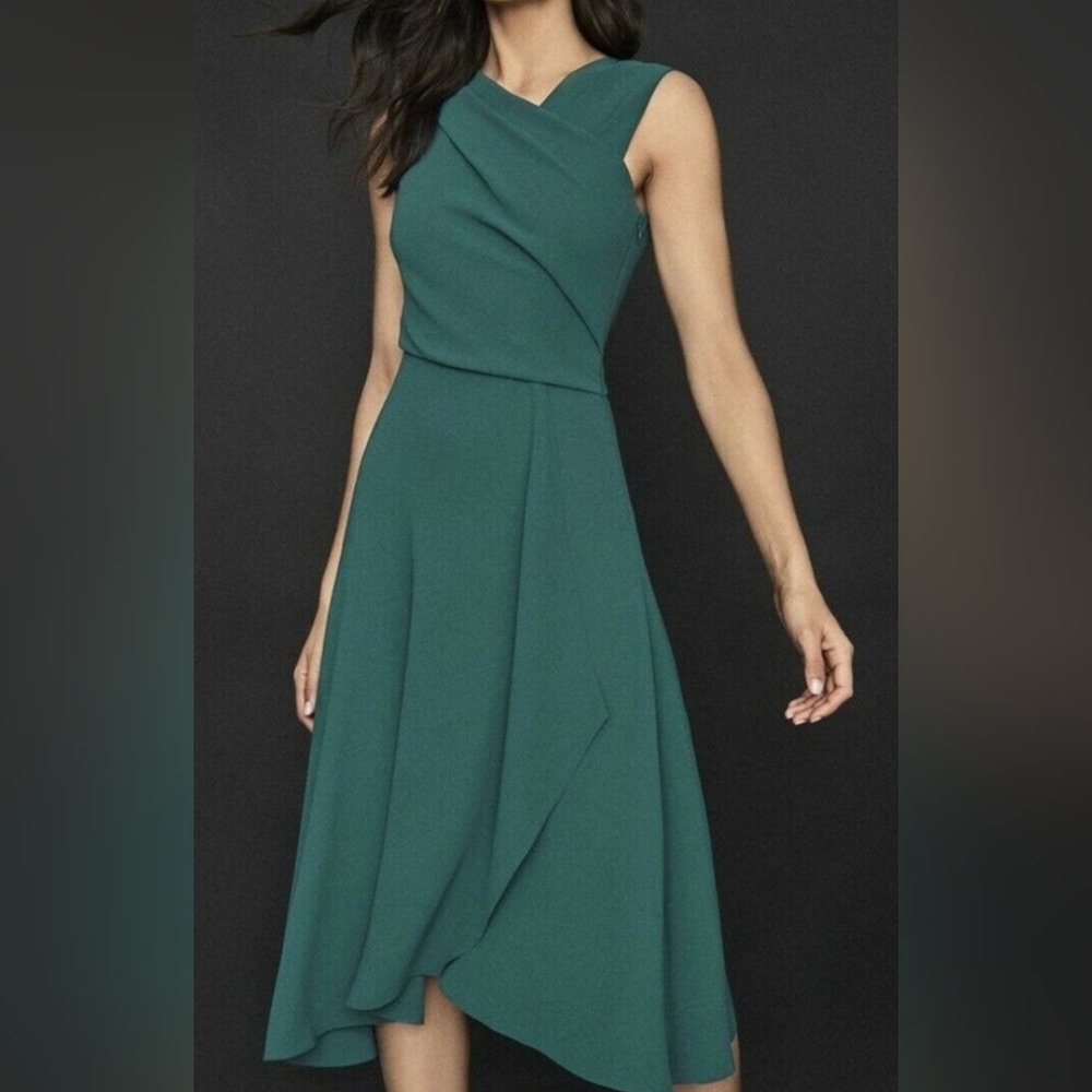 Reiss Green Marling Fit And Flare Midi Dress Sleeveless Size 4